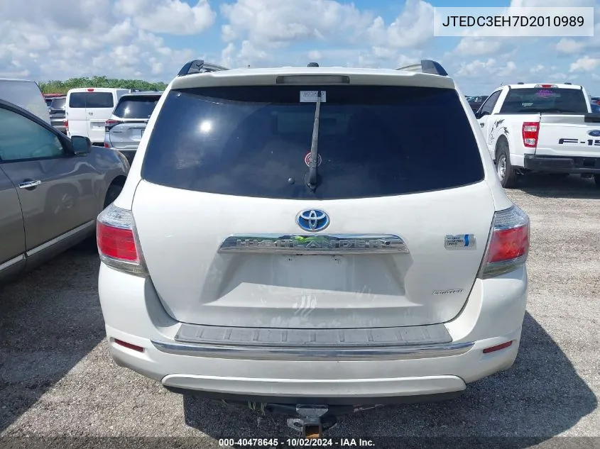 2013 Toyota Highlander Hybrid Limited V6 VIN: JTEDC3EH7D2010989 Lot: 40478645