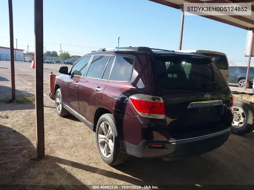 2013 Toyota Highlander Limited V6 VIN: 5TDYK3EH0DS124852 Lot: 40482326