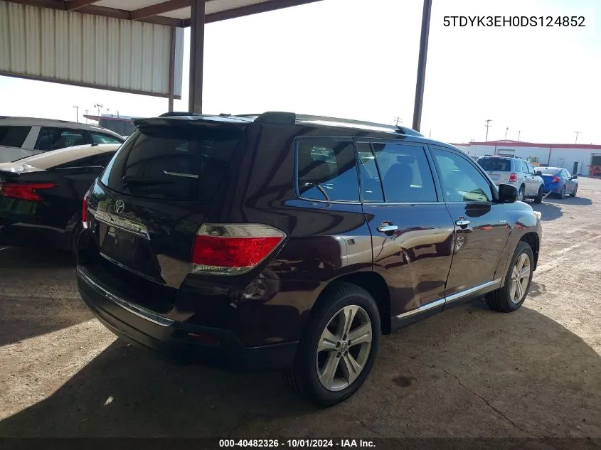 2013 Toyota Highlander Limited V6 VIN: 5TDYK3EH0DS124852 Lot: 40482326