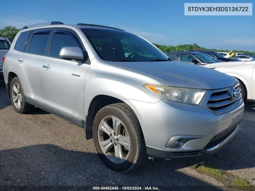 2013 Toyota Highlander Limited V6 VIN: 5TDYK3EH3DS136722 Lot: 40482445