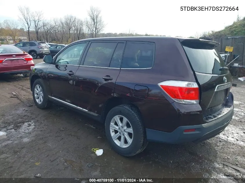 2013 Toyota Highlander Base V6 (A5) VIN: 5TDBK3EH7DS272664 Lot: 40759100