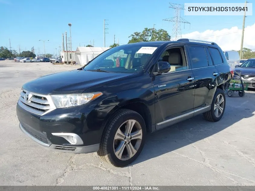 2013 Toyota Highlander Limited V6 VIN: 5TDYK3EH3DS105941 Lot: 40821301