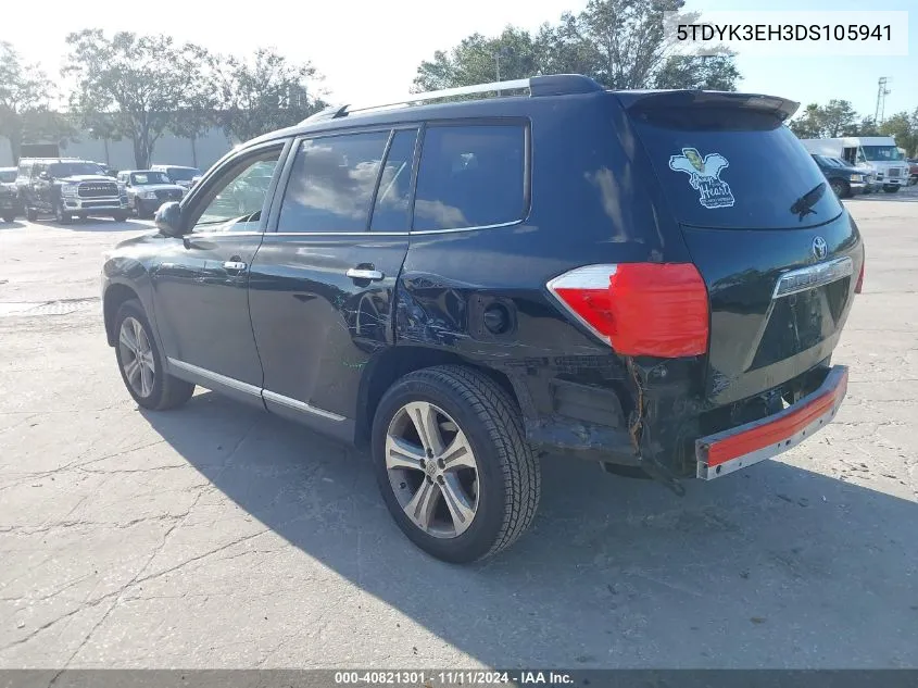 2013 Toyota Highlander Limited V6 VIN: 5TDYK3EH3DS105941 Lot: 40821301