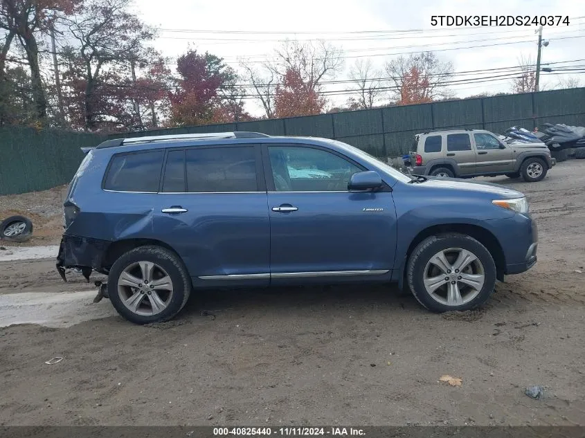 2013 Toyota Highlander Limited V6 VIN: 5TDDK3EH2DS240374 Lot: 40825440