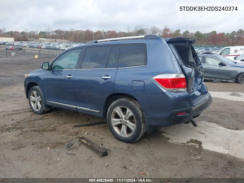 2013 Toyota Highlander Limited V6 VIN: 5TDDK3EH2DS240374 Lot: 40825440