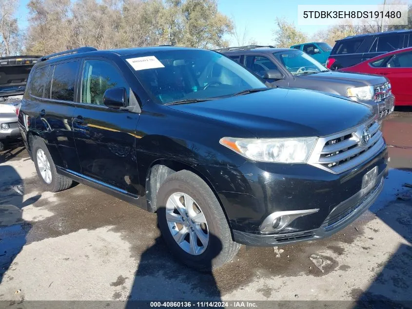 2013 Toyota Highlander Plus/Se VIN: 5TDBK3EH8DS191480 Lot: 40860136