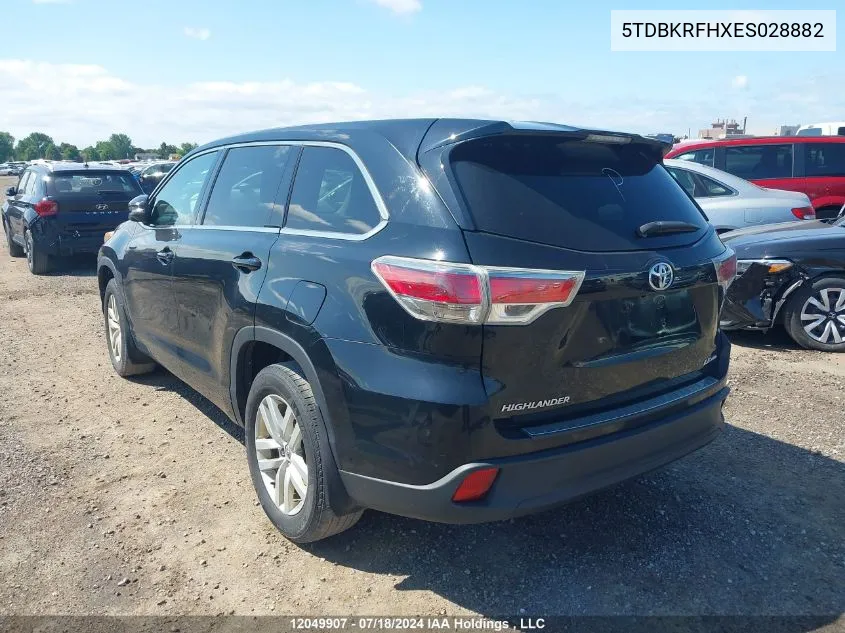 2014 Toyota Highlander Le VIN: 5TDBKRFHXES028882 Lot: 12049907