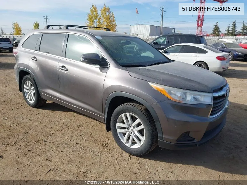 2014 Toyota Highlander Le/Le Plus VIN: 5TDBKRFH7ES006743 Lot: 12123956