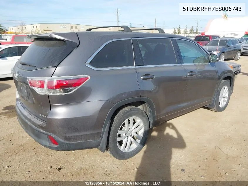 2014 Toyota Highlander Le/Le Plus VIN: 5TDBKRFH7ES006743 Lot: 12123956