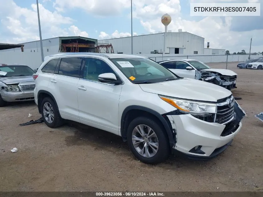 5TDKKRFH3ES007405 2014 Toyota Highlander Xle V6