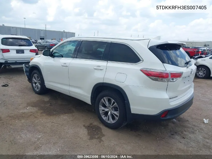 5TDKKRFH3ES007405 2014 Toyota Highlander Xle V6