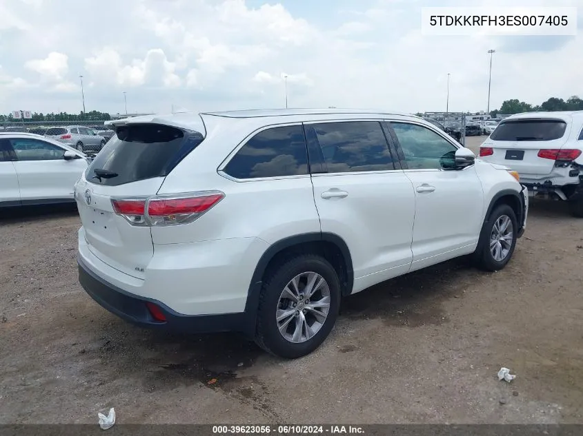 5TDKKRFH3ES007405 2014 Toyota Highlander Xle V6