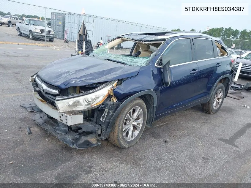 2014 Toyota Highlander Xle V6 VIN: 5TDKKRFH8ES034387 Lot: 39749380