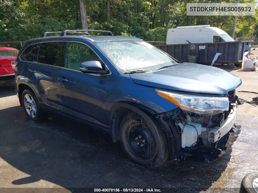 2014 Toyota Highlander Limited V6 VIN: 5TDDKRFH4ES005932 Lot: 40070156