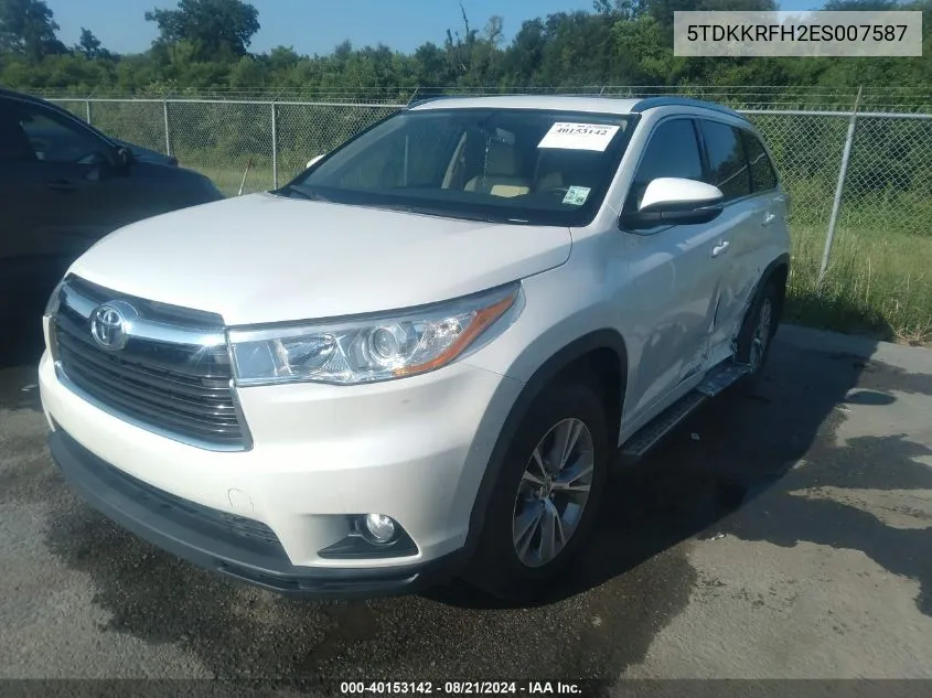 2014 Toyota Highlander Xle V6 VIN: 5TDKKRFH2ES007587 Lot: 40153142