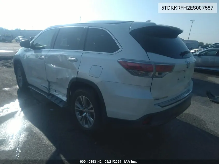 5TDKKRFH2ES007587 2014 Toyota Highlander Xle V6