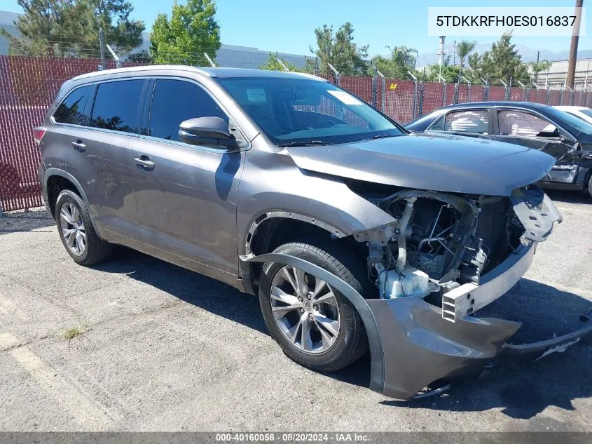 2014 Toyota Highlander Xle V6 VIN: 5TDKKRFH0ES016837 Lot: 40160058