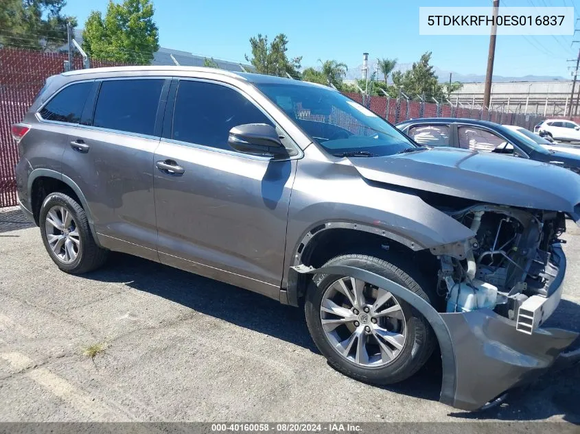 5TDKKRFH0ES016837 2014 Toyota Highlander Xle V6