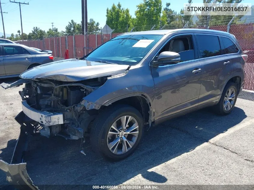 5TDKKRFH0ES016837 2014 Toyota Highlander Xle V6