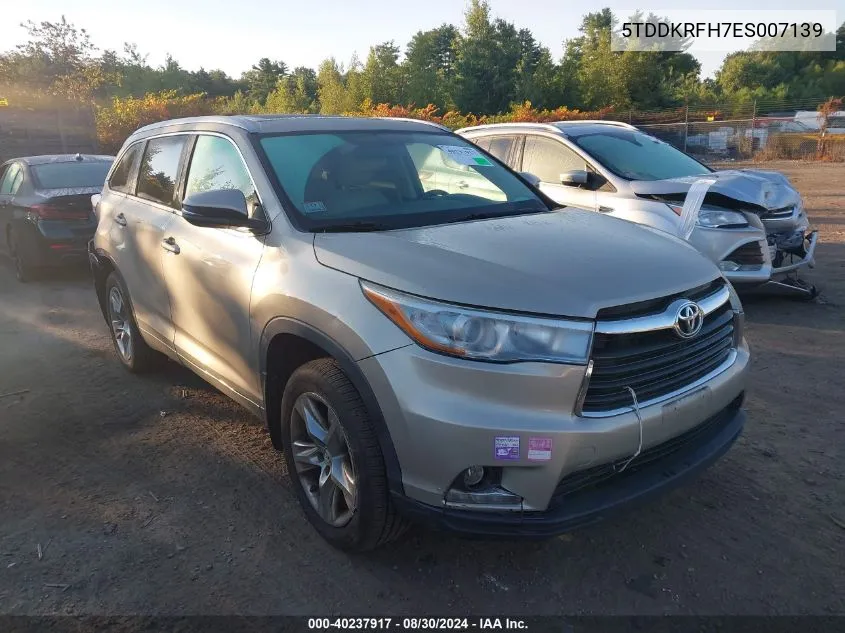 2014 Toyota Highlander Limited V6 VIN: 5TDDKRFH7ES007139 Lot: 40237917