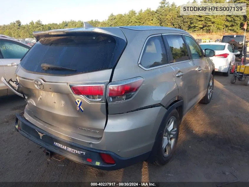 2014 Toyota Highlander Limited V6 VIN: 5TDDKRFH7ES007139 Lot: 40237917