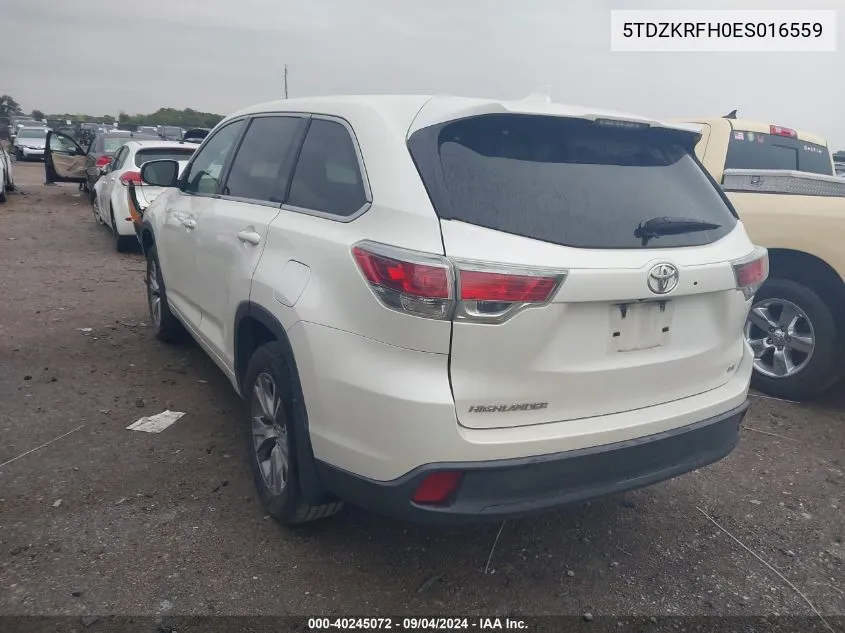 5TDZKRFH0ES016559 2014 Toyota Highlander Le/Le Plus