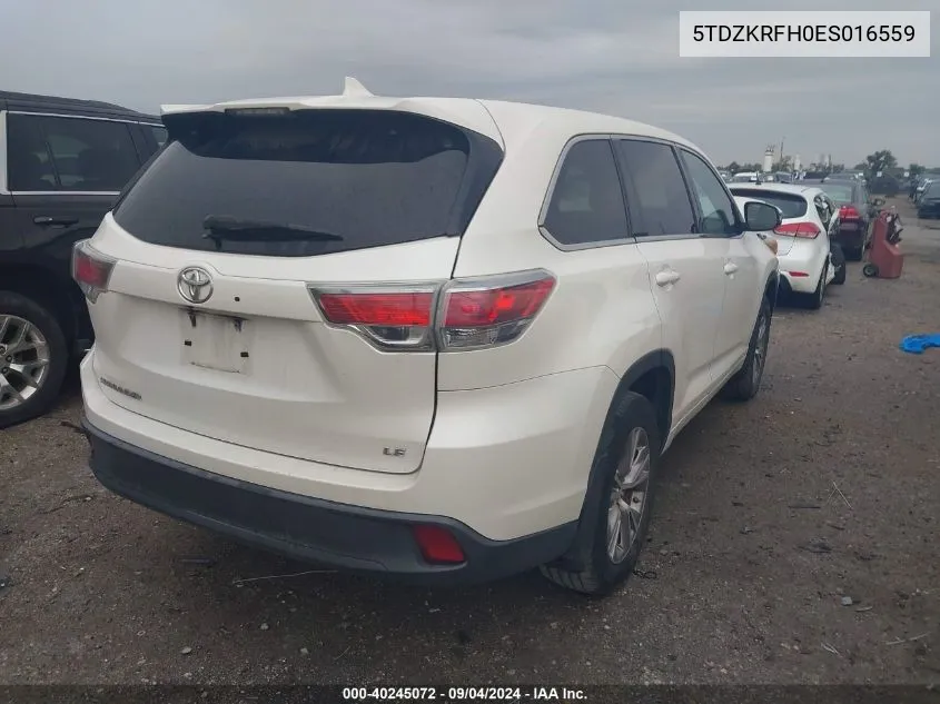 5TDZKRFH0ES016559 2014 Toyota Highlander Le/Le Plus