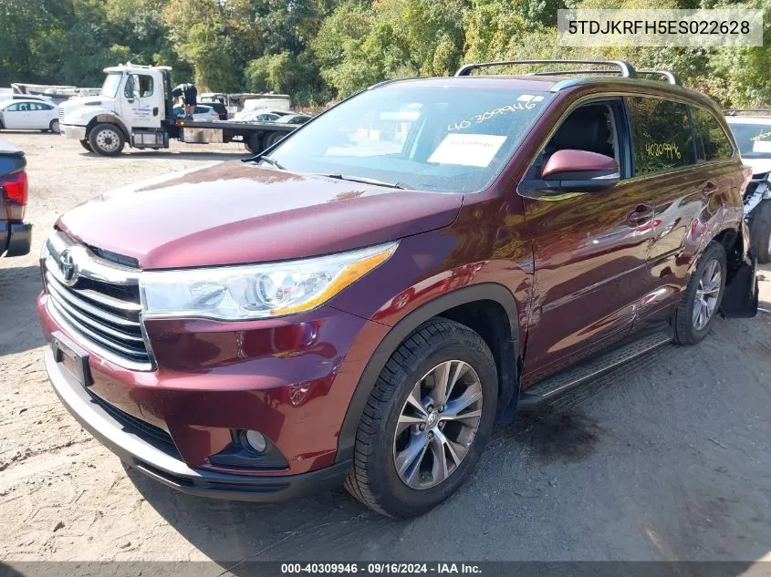 2014 Toyota Highlander Xle V6 VIN: 5TDJKRFH5ES022628 Lot: 40309946