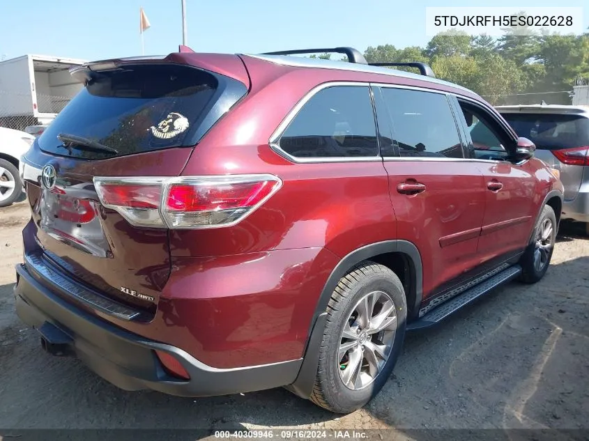 2014 Toyota Highlander Xle V6 VIN: 5TDJKRFH5ES022628 Lot: 40309946