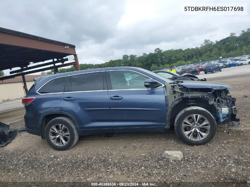 2014 Toyota Highlander Le/Le Plus VIN: 5TDBKRFH6ES017698 Lot: 40386536