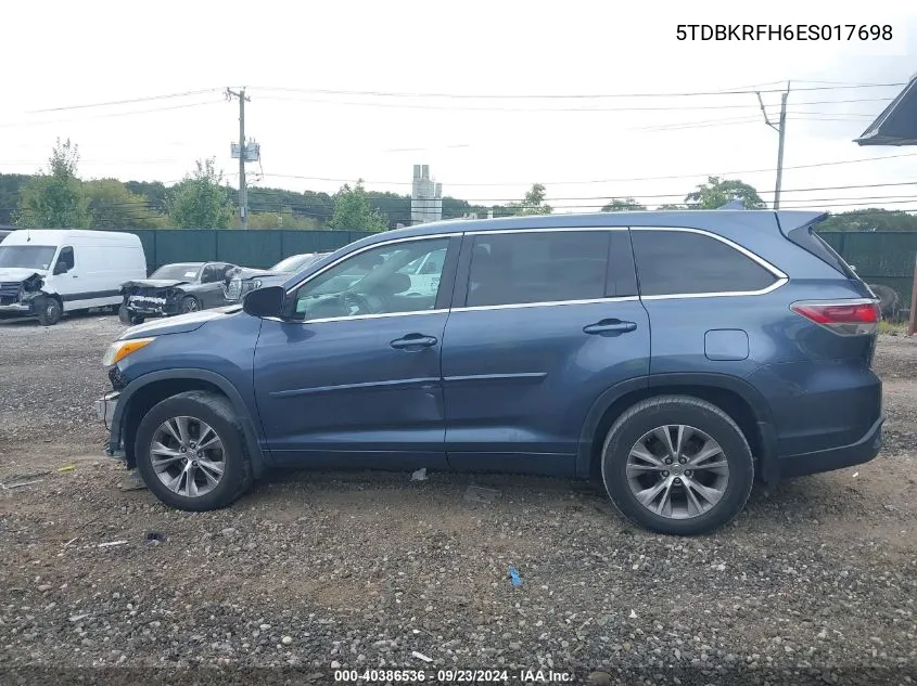 2014 Toyota Highlander Le/Le Plus VIN: 5TDBKRFH6ES017698 Lot: 40386536