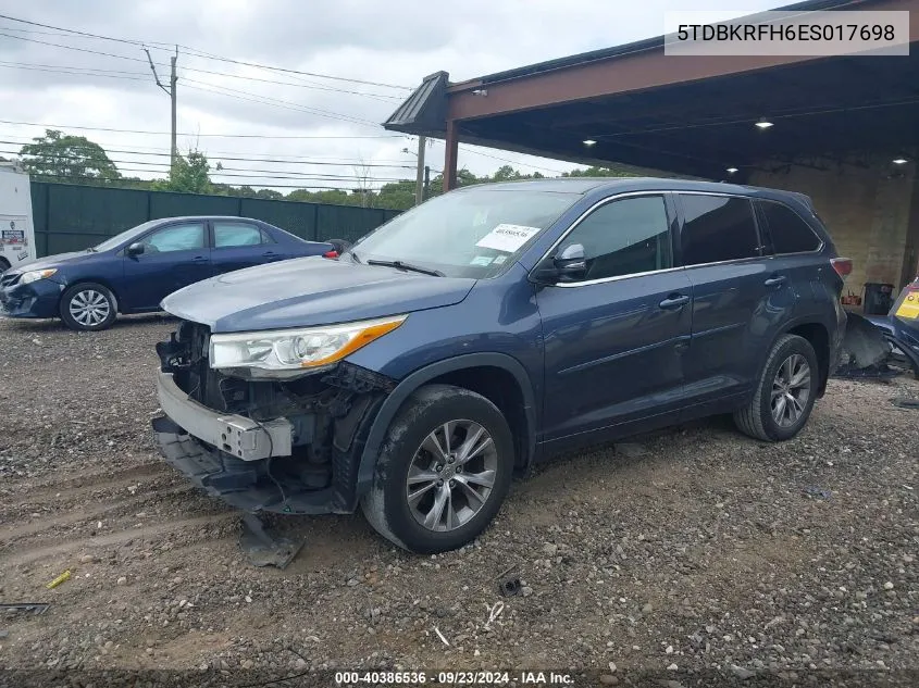 2014 Toyota Highlander Le/Le Plus VIN: 5TDBKRFH6ES017698 Lot: 40386536