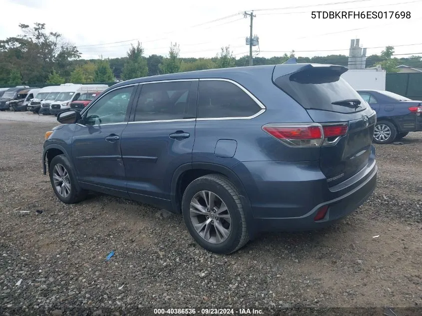 2014 Toyota Highlander Le/Le Plus VIN: 5TDBKRFH6ES017698 Lot: 40386536