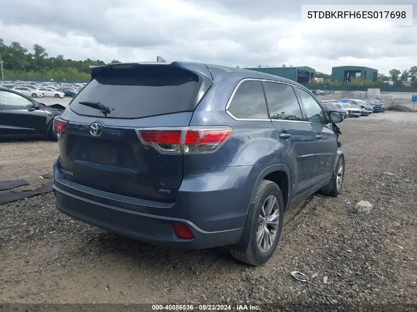 2014 Toyota Highlander Le/Le Plus VIN: 5TDBKRFH6ES017698 Lot: 40386536