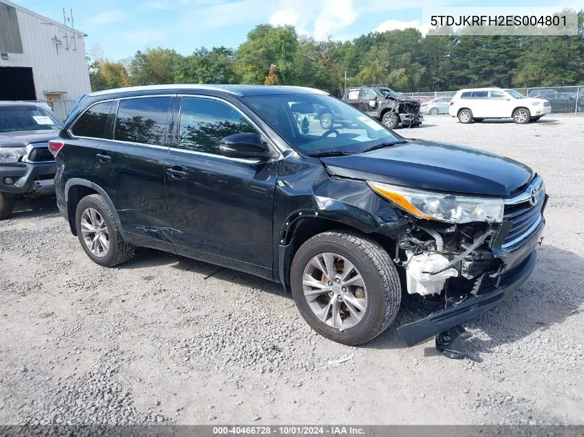 2014 Toyota Highlander Xle V6 VIN: 5TDJKRFH2ES004801 Lot: 40466728