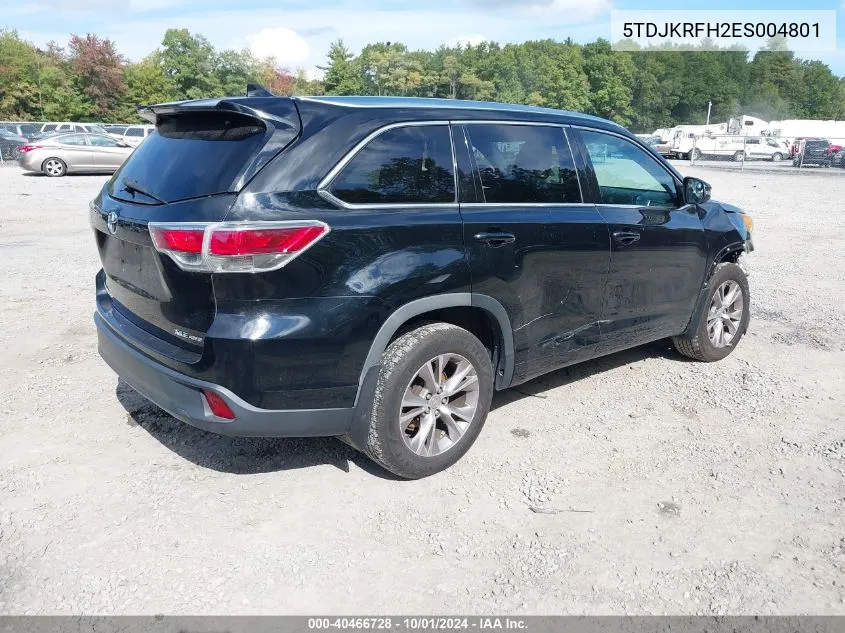 2014 Toyota Highlander Xle V6 VIN: 5TDJKRFH2ES004801 Lot: 40466728