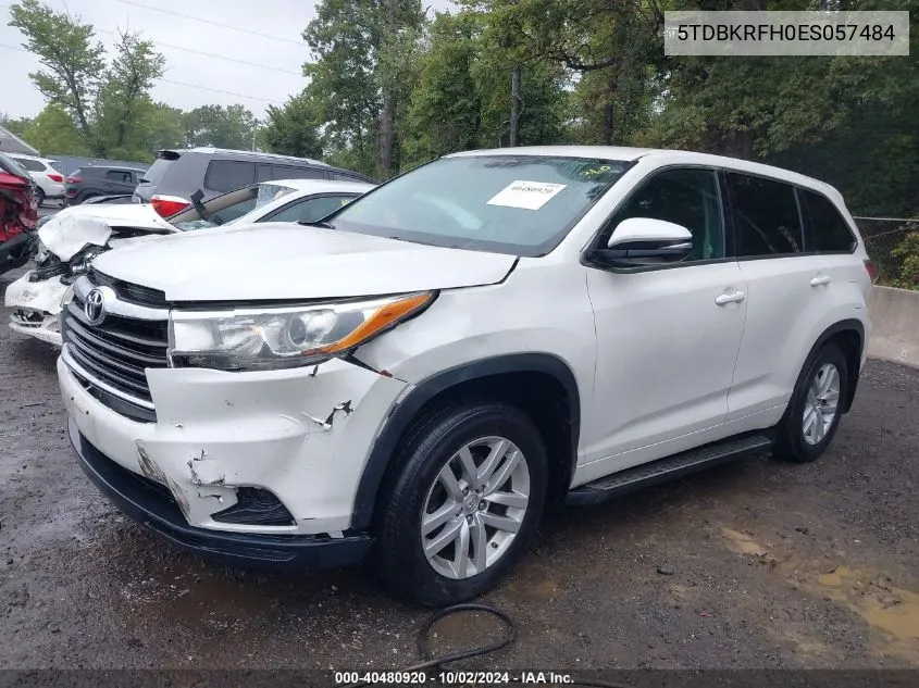 2014 Toyota Highlander Le V6 VIN: 5TDBKRFH0ES057484 Lot: 40480920