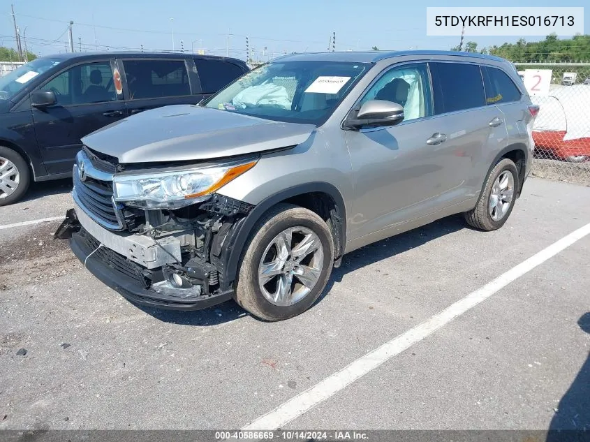 2014 Toyota Highlander Limited V6 VIN: 5TDYKRFH1ES016713 Lot: 40586669