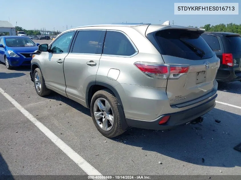 2014 Toyota Highlander Limited V6 VIN: 5TDYKRFH1ES016713 Lot: 40586669