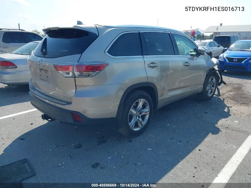 2014 Toyota Highlander Limited V6 VIN: 5TDYKRFH1ES016713 Lot: 40586669