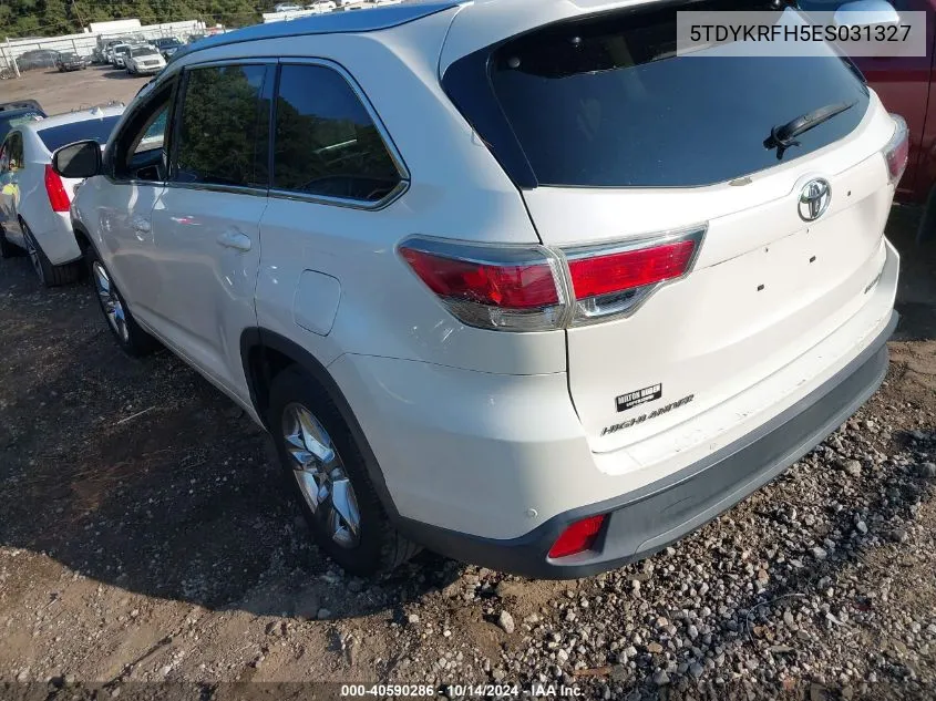 2014 Toyota Highlander Limited V6 VIN: 5TDYKRFH5ES031327 Lot: 40590286