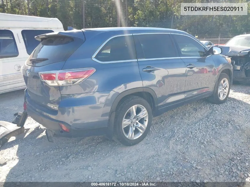 2014 Toyota Highlander Limited Platinum V6 VIN: 5TDDKRFH5ES020911 Lot: 40616172