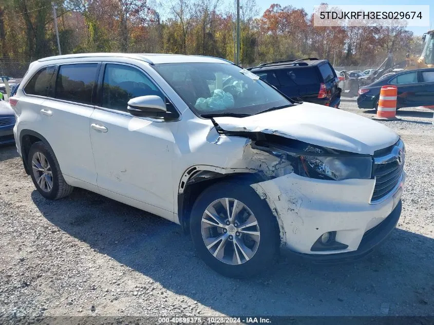 2014 Toyota Highlander Xle V6 VIN: 5TDJKRFH3ES029674 Lot: 40699375