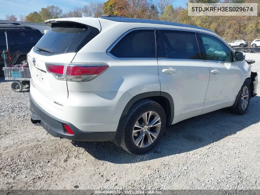 2014 Toyota Highlander Xle V6 VIN: 5TDJKRFH3ES029674 Lot: 40699375