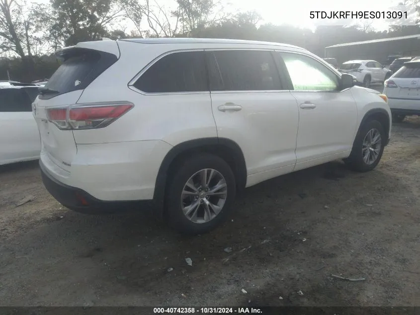 2014 Toyota Highlander Xle V6 VIN: 5TDJKRFH9ES013091 Lot: 40742358