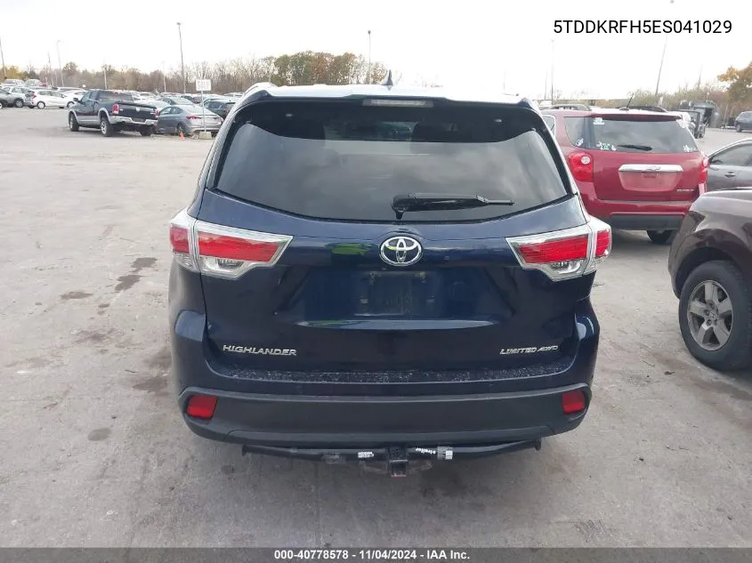 2014 Toyota Highlander Limited V6 VIN: 5TDDKRFH5ES041029 Lot: 40778578