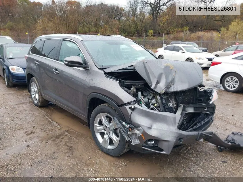 2014 Toyota Highlander Limited V6 VIN: 5TDDKRFH6ES026801 Lot: 40781448