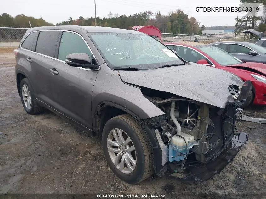 2014 Toyota Highlander Le V6 VIN: 5TDBKRFH3ES043319 Lot: 40811719