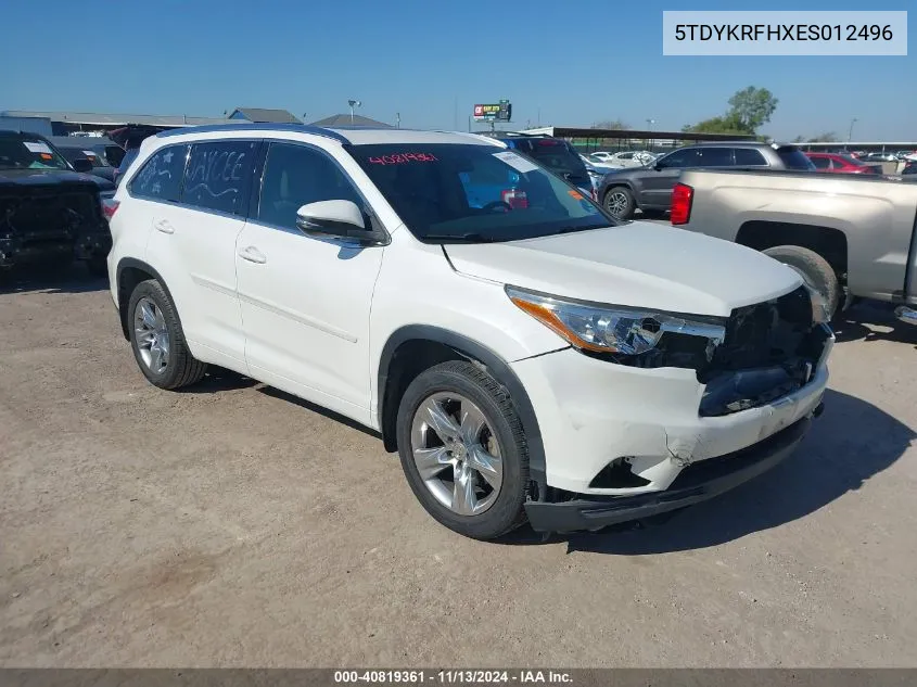 2014 Toyota Highlander Limited V6 VIN: 5TDYKRFHXES012496 Lot: 40819361