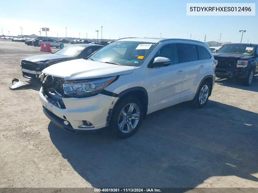 2014 Toyota Highlander Limited V6 VIN: 5TDYKRFHXES012496 Lot: 40819361